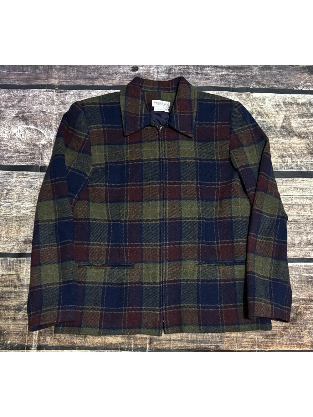 Van Heusen Shacket Womens Size 4 Large Wool Blend Shirt Jacket Check 90s VTG